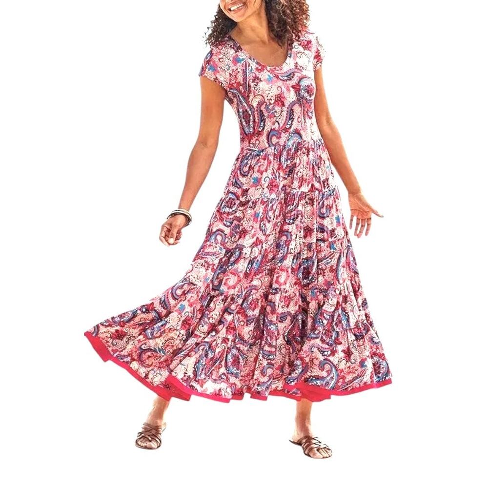 NWT Soft Surroundings Kara Flowy Jersey Midi Dress Pink Framboise Paisley Size S